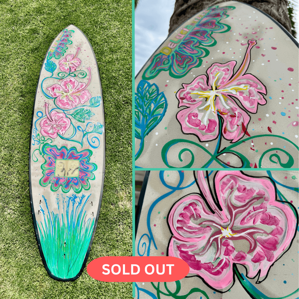 OG DeLucia Surfboard by SWELLŌ <SOLD> - hand-painted shortboard with floral designs and unique artwork.