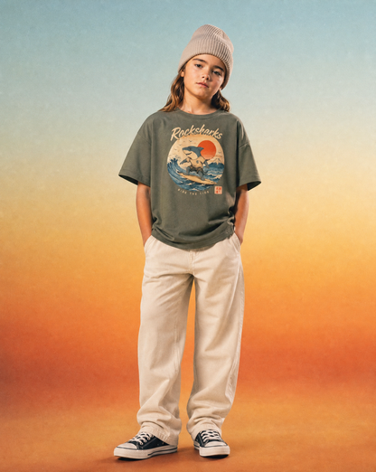 Rock Sharks | Camiseta oversize infantil de algodón orgánico