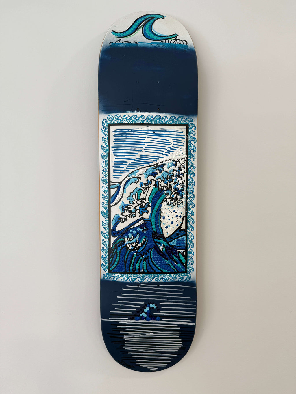 OG Kanagawa homenage #3 Deck 2023 by SWELLŌ, beautifully handpainted with iconic wave design.