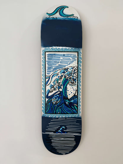 OG Kanagawa homenage #3 Deck 2023 by SWELLŌ, beautifully handpainted with iconic wave design.