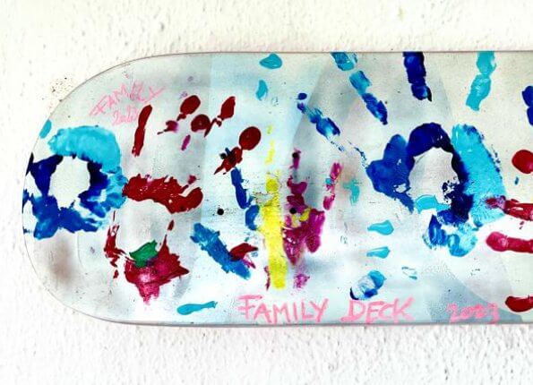 OG Family Deck 2023 by SWELLŌ <SOLD> featuring colorful handpainted designs and family handprints.